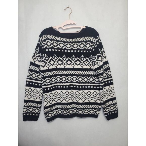 Vintage Women's Eddie Bauer Wool Angora Fair Isle Black and White Sweater - Picture 1 of 6